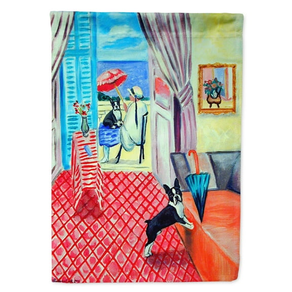 Carolines Treasures 7120-FLAG-PARENT Lady with her Boston Terrier Flag multicolor