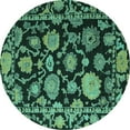 thumbnail image 1 of Ahgly Company Machine Washable Indoor Round Oriental Turquoise Blue Traditional Area Rugs, 6' Round, 1 of 4