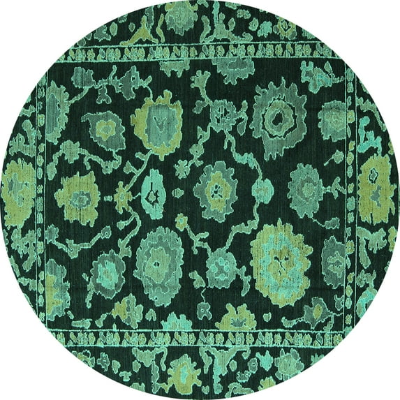 Ahgly Company Machine Washable Indoor Round Oriental Turquoise Blue Traditional Area Rugs, 6' Round