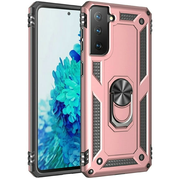 Designed for Samsung Galaxy S21 Plus (6.7") Case Hybrid Durable 360 Degree Rotatable Ring Stand Holder Kickstand Fit Magnetic Car Mount Phone Case Cover [Rose Gold]