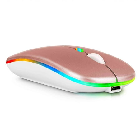 2.4GHz & Bluetooth Mouse, Rechargeable Wireless LED Mouse for Motorola Moto Tab G70 ALso Compatible with TV / Laptop / PC / Mac / iPad pro / Computer / Tablet / Android - Rose Gold