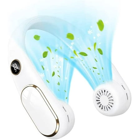 

Summer Portable Neck Fan 4000mAh Rechargeable Hands Free Bladeless Fan with LED Display 4 Speeds Adjustment Wearable Personal Neck Fan for Indoor/Outdoor White