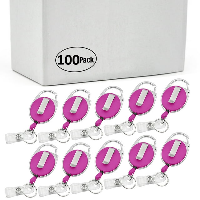 Officeship 100 Pcs Étiquettes Rétractables avec Mousqueton et Nom Rose