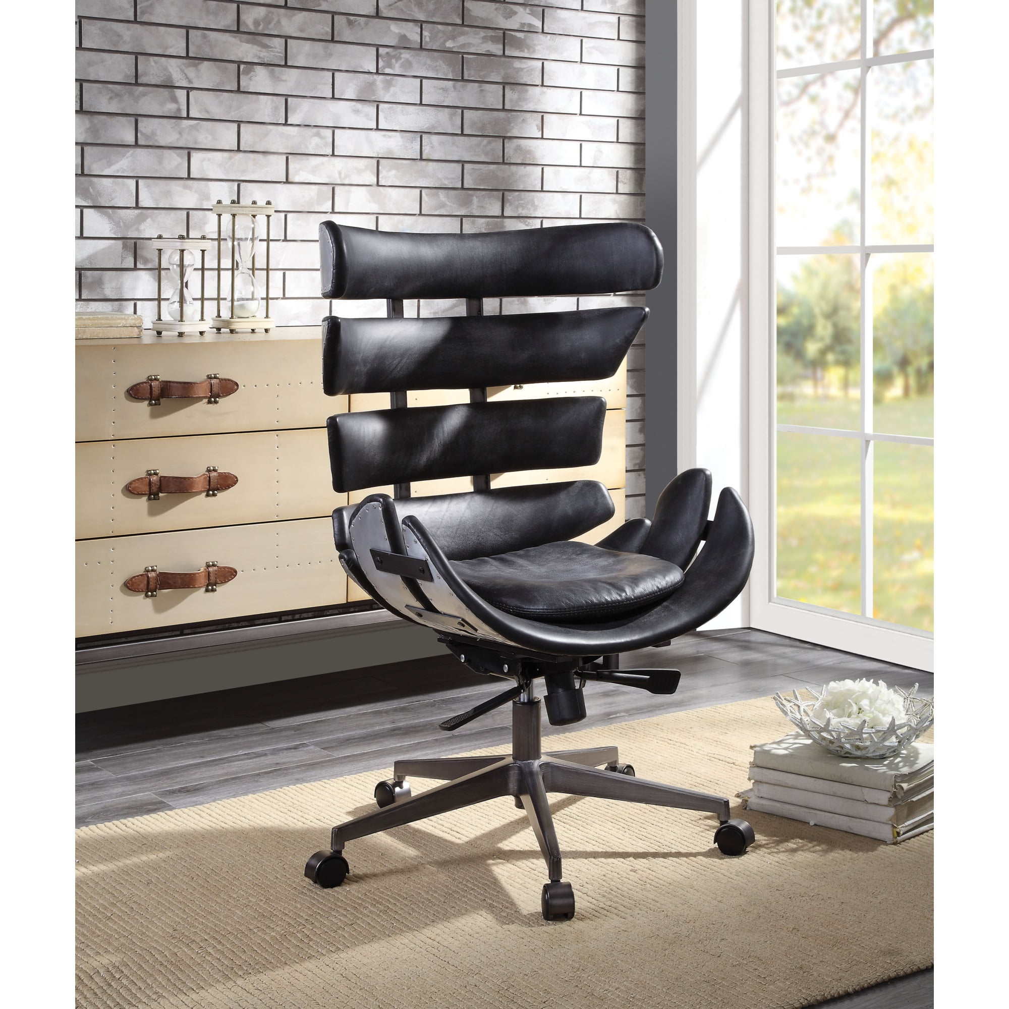 Ergode Executive Office Chair Vintage Black Top Grain Leather Aluminum Walmart Com