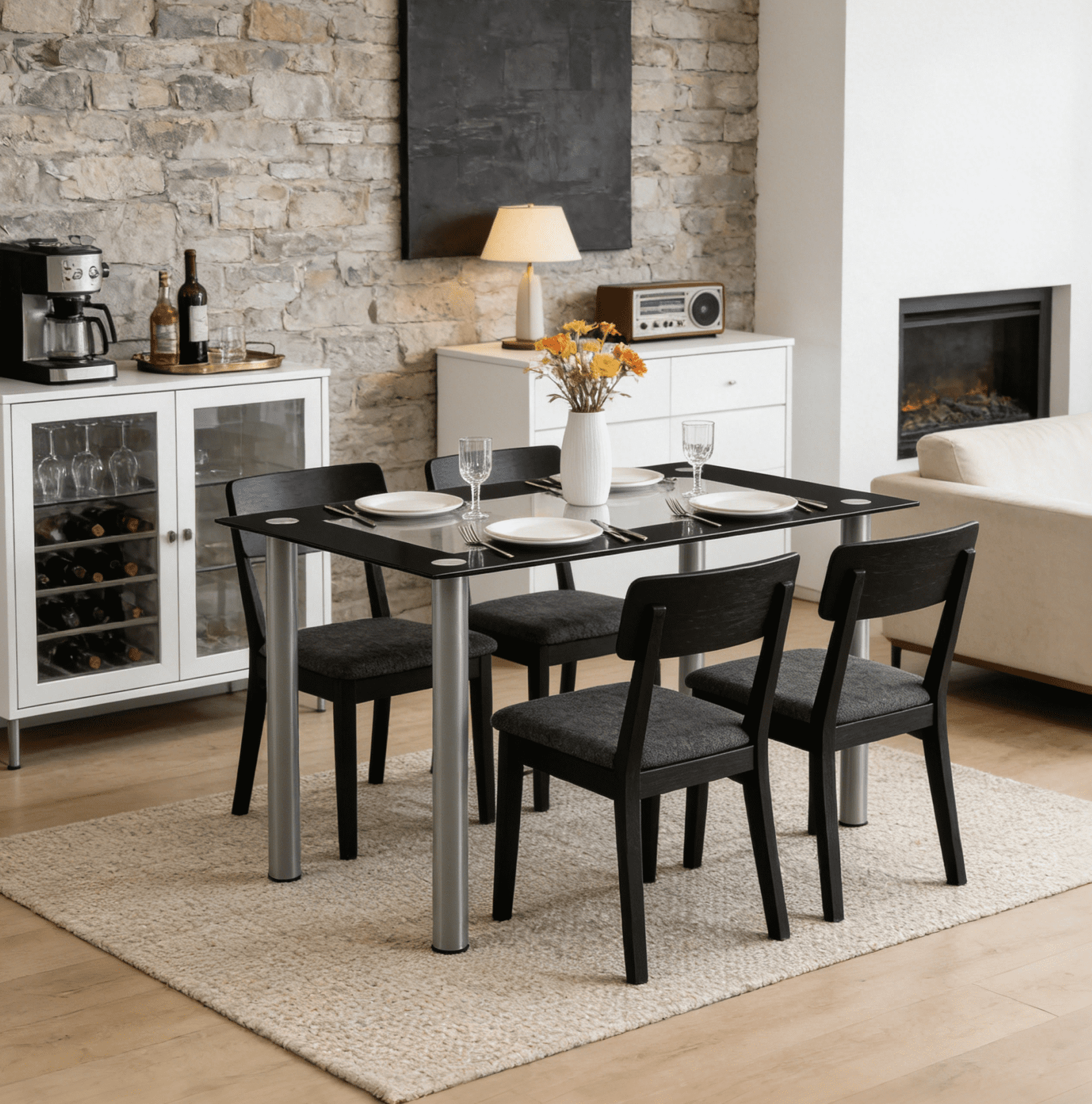 Ktaxon Modern Dining Table for 4, 43" Glass Kitchen Table Tempered Glass Dining Room Table, Rectangle Dinner Table for Home, Living Room, Black