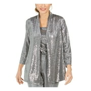 KASPER $74 Womens New Silver Open Front Sequined Wear To Work Jacket PS B+B