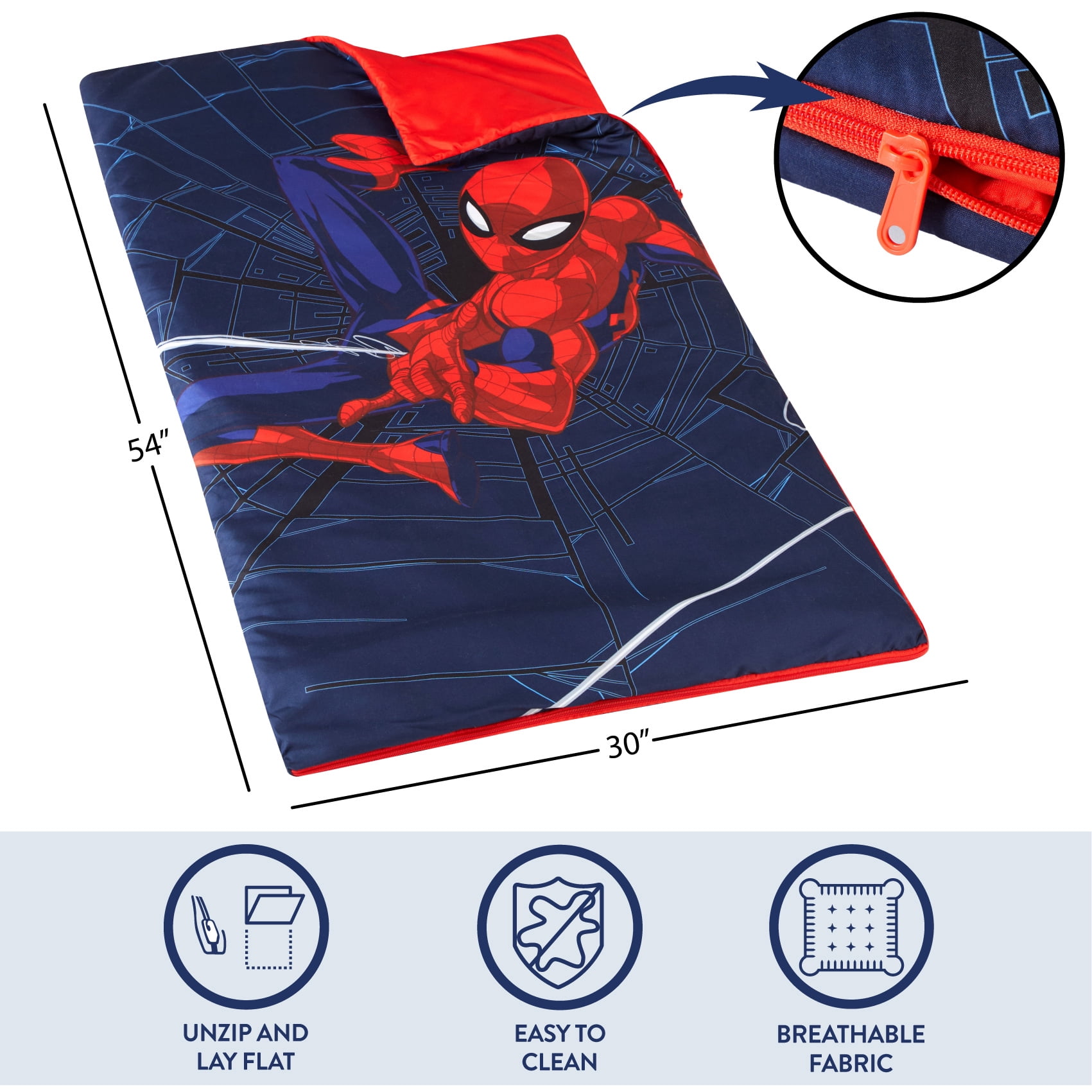 Marvel Spiderman, Kids 2-Piece Slumber Bag and Squishy Pillow