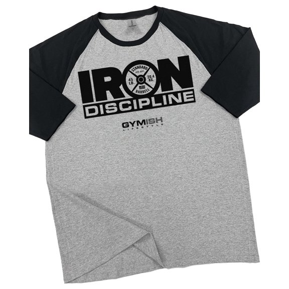 GYMISH RAGLAN IRON DISCIPLINE Workout Gym T-Shirt for Men – Funny Gym Shirt, Motivational Fitness Tee, Heather Grey, Small