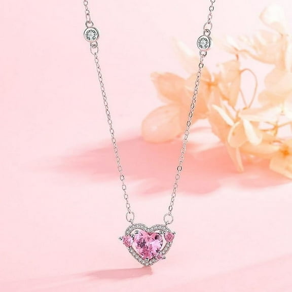 SEPARQI Women Necklace Zirconia Heart Pendant Hollow Chain Adjustable Neck Decoration Jewelry Birthday Gift Party Prom Clavical Necklace