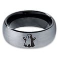thumbnail image 2 of Tungsten Scary Haunting Ghost Emoji Band Ring 8mm Men Women Comfort Fit Black Dome Brushed Gray Polished, 2 of 4