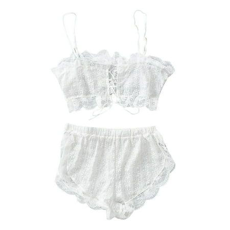

Zlekejiko Sheer Floral Lace Pajamas Lingerie Set High Waist Sleepwear Bra And Panty 2 Piece Nightwear