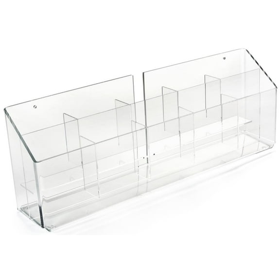 Clear Acrylic Brochure Holder for Countertop or Wall, Literature Rack Use - 10 Lucite Pockets - 21-3/4"w x 7-1/4"h