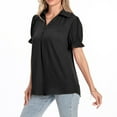 thumbnail image 4 of TKLPEHG Womens Short Sleeve Blouses V-Neck Chiffon Shirt Fashion Short Sleeve T Shirt Casual Comfy Summer Clothes Lightweight Loose Solid Color Blouses (Black,XXL), 4 of 8