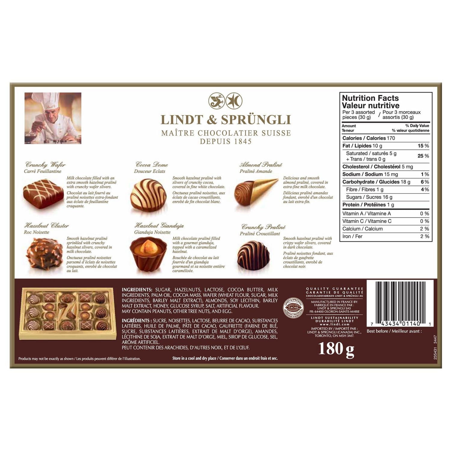 Lindt CONNAISSEURS Winterland Assorted Chocolate Gift Box, 180 Grams, Contains milk, dark and white chocolate pralines.