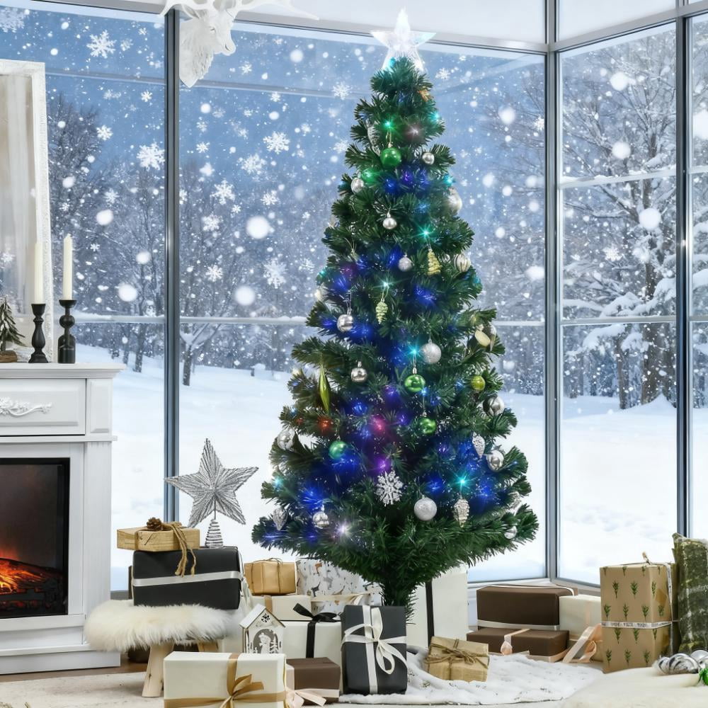 6ft Prelit Fiber Optic Christmas Tree 230 Branches Multi-Color LED Lights Metal Stand Indoor Decor