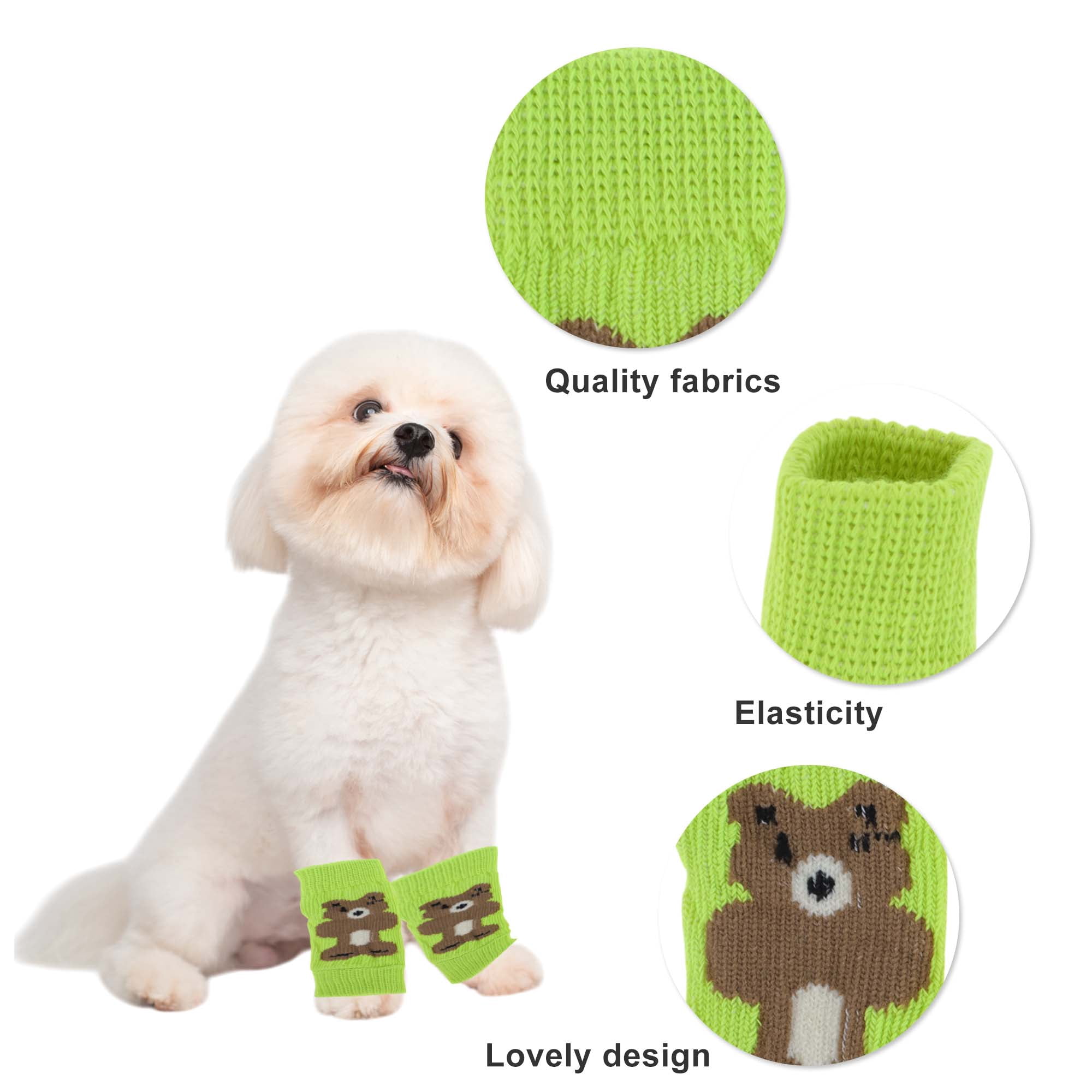 Unique Bargains Pack of 4 Dog Leg Soft Knitted Dog Socks Joint Protection Green Bear M