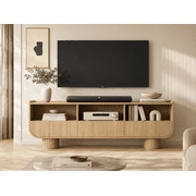 Wetalus 59" TV Stand for 65" TV, 3 Drawers, U-Shaped, Fluted Base, Oak