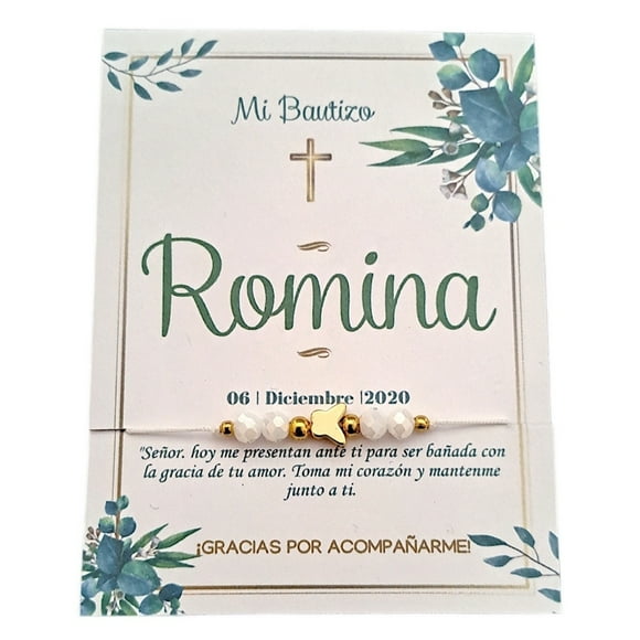 Pulsera Ajustable Mariposa Y Cristal Blanco Recuerdo Con Tarjeta Personalizada Para Bautizo, Primera Comunión, Confirmación, Boda, xv Años,etc.Paquete de 10 Piezas