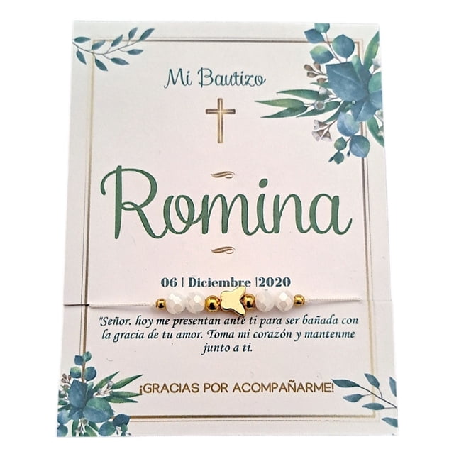 Pulsera Ajustable Mariposa Y Cristal Blanco Recuerdo Con Tarjeta Personalizada Para Bautizo, Primera Comunión, Confirmación, Boda, xv Años,etc.Paquete de 10 Piezas