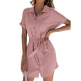 thumbnail image 2 of Gvmfive Women Casual Plain Short Sleeve Mini Shirt Dress Lapel V Neck Button Up Long Tops, 2 of 4