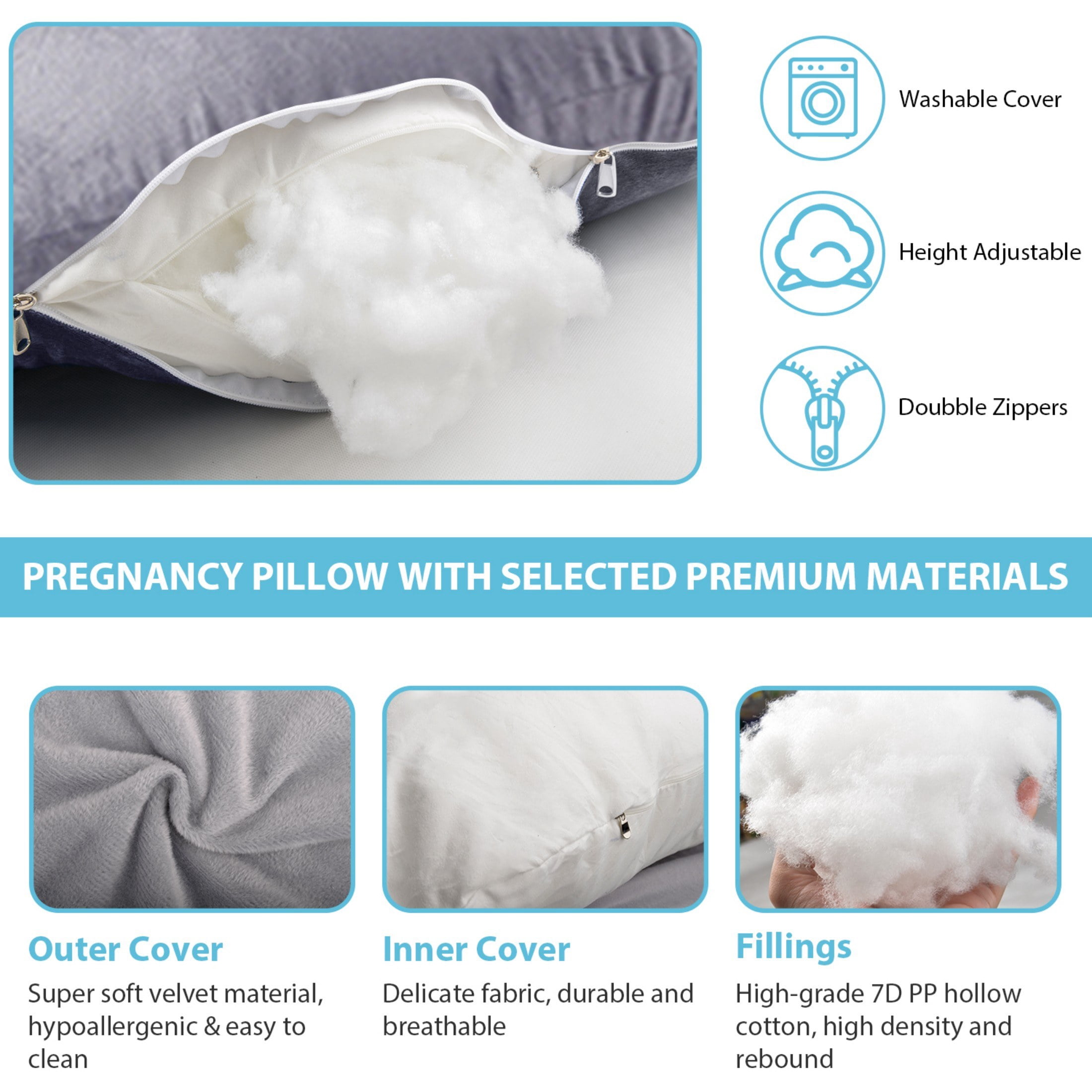 BATTOP Pregnancy Pillow, Full Body Support for Pregnancy, 57 in, Support for Back,Hips,Legs,Belly, Maternity Pillow with Removable Washable Cover