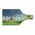 thumbnail image 1 of Rustic Cutting Board, Grass Foliage Field Sunflowers Daisy Hedge Fence Yard Jardin Nature Art, Decorative Tempered Glass Cutting and Serving Board, Wine Bottle Shape, White Green Blue, by Ambesonne, 1 of 1