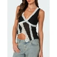 thumbnail image 5 of Musuos Women's Asymmetric Hem Tank Tops Fashion Contrast Lace Trim V-Neck Sleeveless Slim Fit Crop Vest Summer Streetwear, 5 of 7