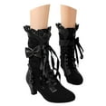 thumbnail image 3 of YLYL Women Vintage Victorian Boots 70s Sweet Bow Mid Heels Lace up Kawaii Witch Mid Calf Boots, 3 of 9
