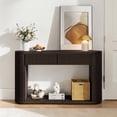 thumbnail image 2 of GZXS 2-Tier Console Table with Three Drawers, 59" Oval Accent Table with Fluted Legs and Bottom Storage Shelf, Entryway Sofa Table in Espresso, Easy Assembly, 2 of 10