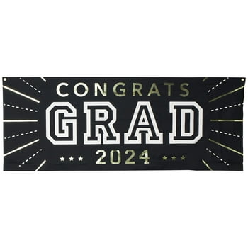 Graduation 2024 Black, White & Gold Congrats Grad Banner, 72", by Way To Celebrate