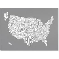 Trademark Art 'GREY-USA States Text Map' Canvas Art by Michael Tompsett