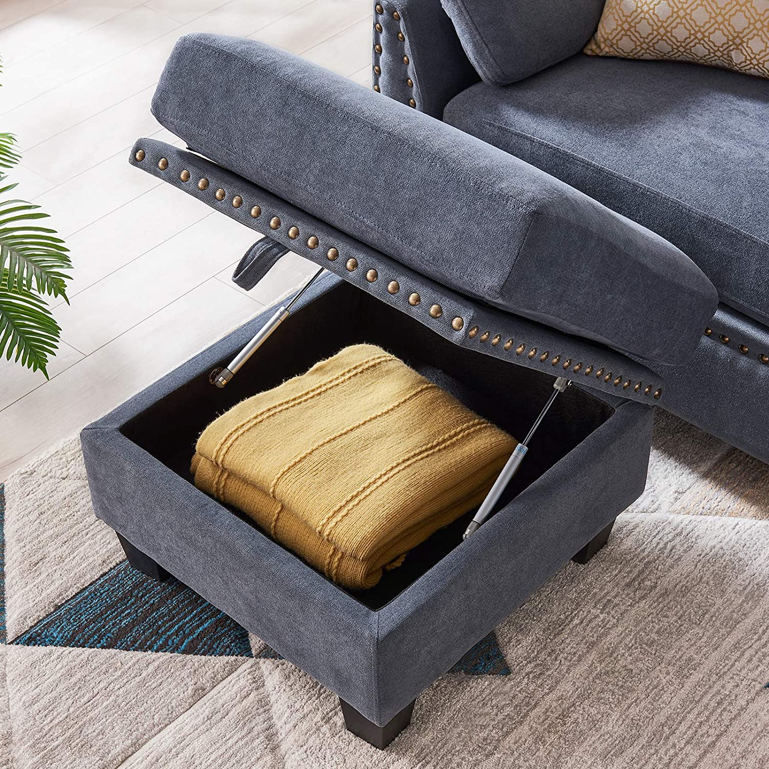 HONBAY Sectional Sofa, Bluish Gray Fabric - Walmart.com