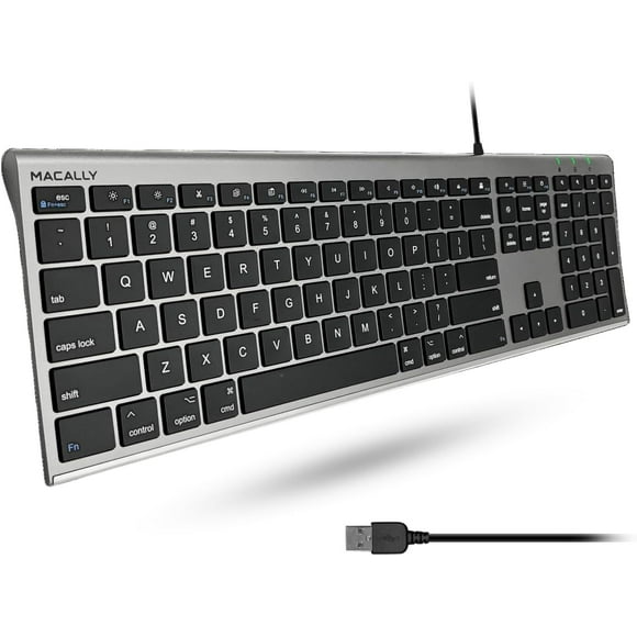 ERDS-Ultra Slim USB Wired Computer Keyboard - Works as a Windows or Mac Wired Keyboard - Full Size Keyboard with Numeric Keypad & 20 Shortcut Keys - Plug and Play Mac Keyboard - Space Gray