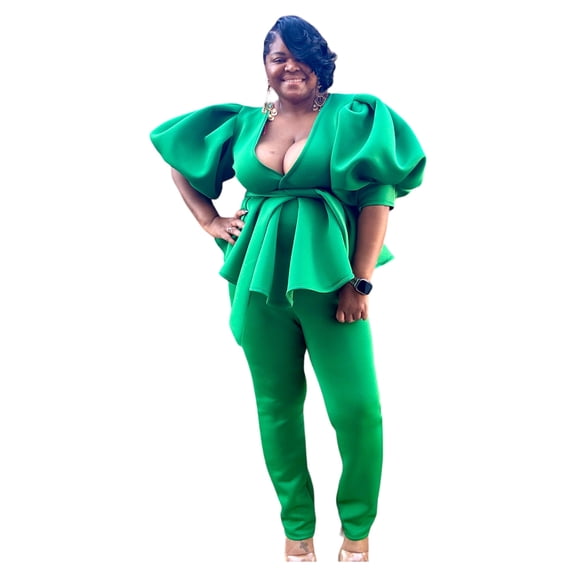 Elegant Women's Plus Size Puff Sleeve Legging Set