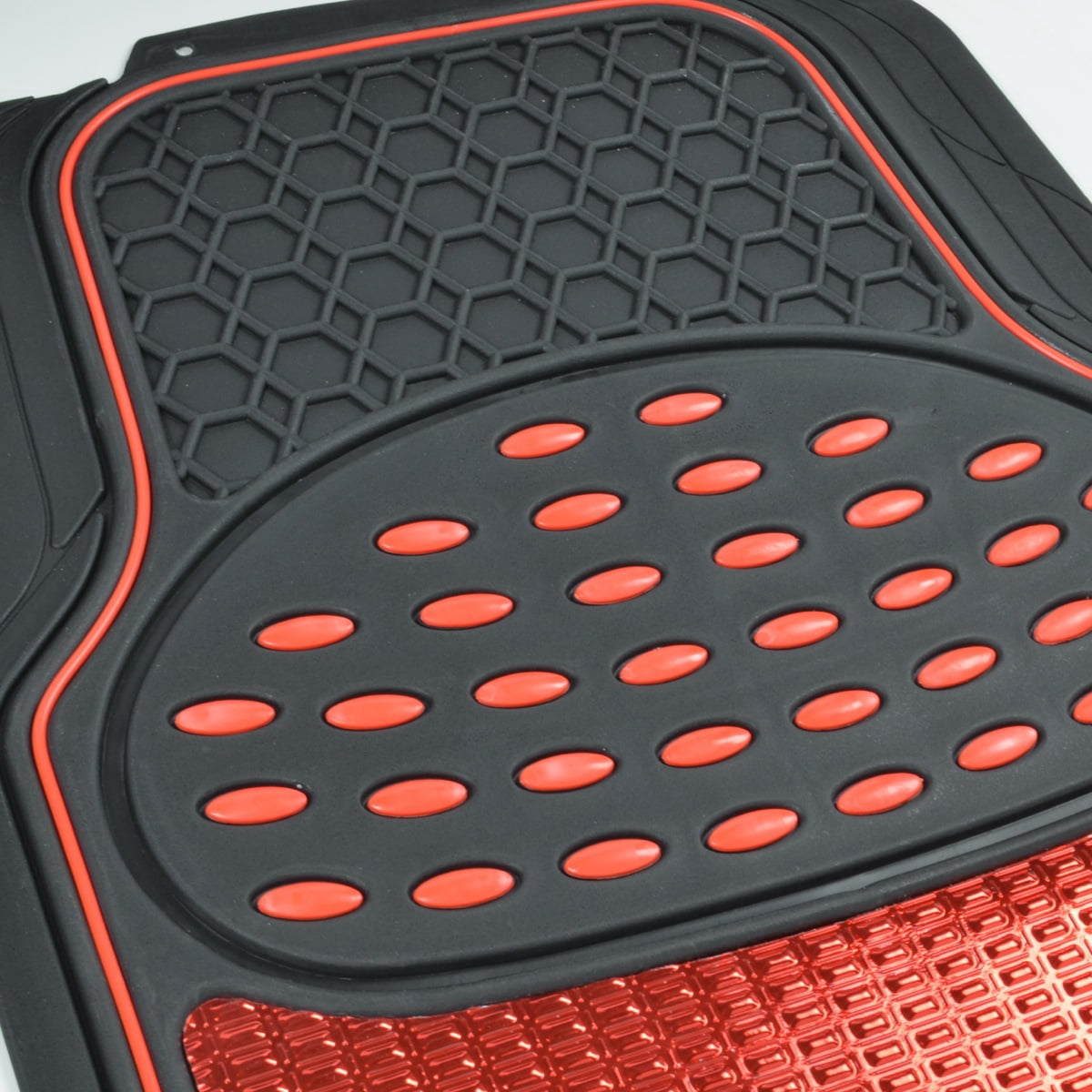 BDK 2 Tone Black & Red Floor Mats for Cars - Metallic Top Finish Car Mats for Women & Men - Heavy Duty Red Car Accessories for SUV - Anit Slip All Weather Cute Mats for Cars, SUV, & Van
