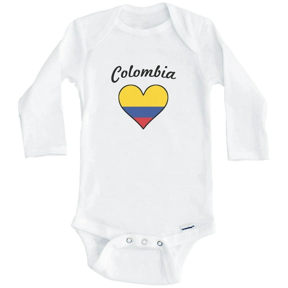 Colombian Flag Heart Colombia One Piece Baby Bodysuit (Long Sleeve), 0-3 Months White