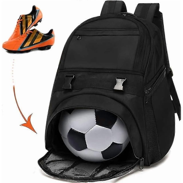 Youth Soccer Bags - Sports Backpacks For Soccer, Basketball, Football With Ball Holder For Boys Girls - Black
