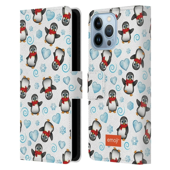 Head Case Designs Officially Licensed emoji® Winter Wonderland Penguins Leather Book Wallet Case Cover Compatible with Apple iPhone 13 Pro Max