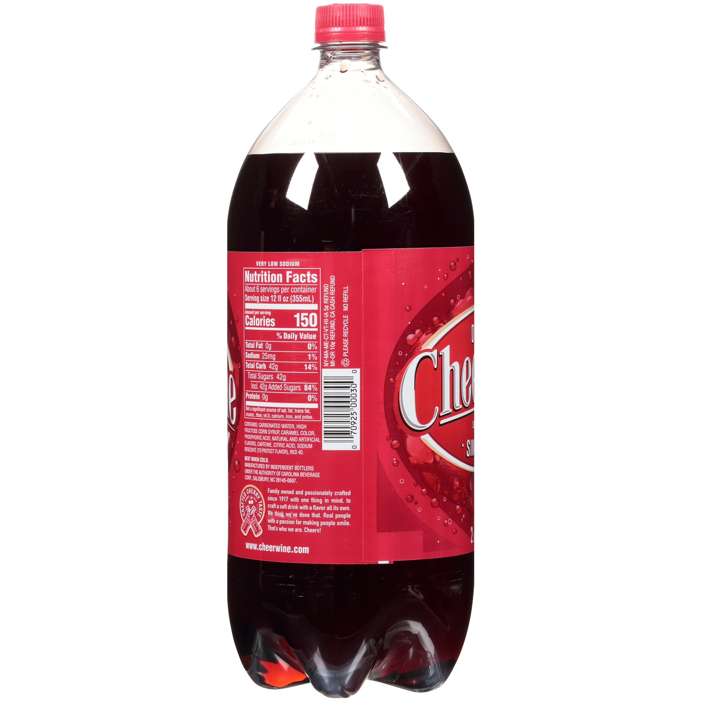 Cheerwine Cherry Cola Soda Pop, 2 Liter Bottle