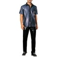 thumbnail image 2 of INSPIRE CHIC Shiny Metallic Shirts for Men's Short Sleeves Button Down Party Disco Shirts L Black, 2 of 4