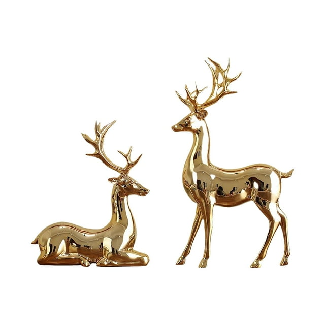 2 piezas de esculturas de alce, figuras decorativas de ciervo, adornos de mesa de resina para Oro
