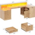 thumbnail image 2 of 64.4" Modern L Shaped Desk with Drawers, Fluted Home Office Desk with LED Lights and Power Outlets, Wood Executive Desk with File Cabinet Monitor Stand, Oak, 2 of 8