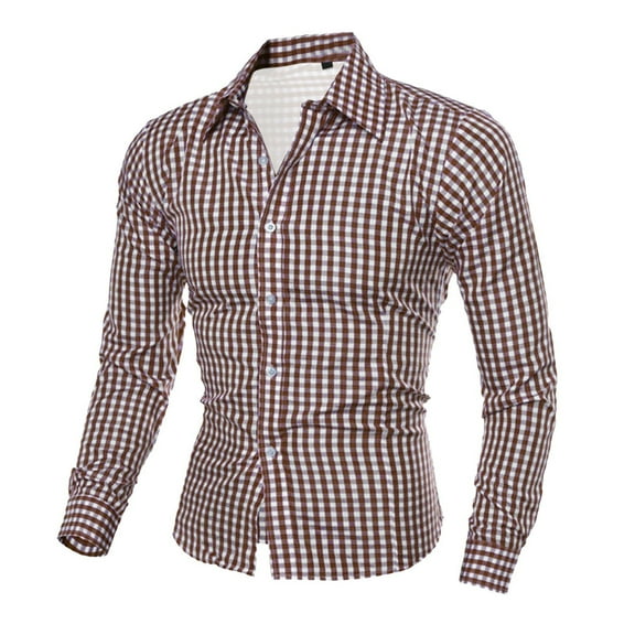 Mens Plaid Printed T-Shirts, Long Sleeve Shirts for Men Fall Fashion Slimming Fit Stretch Button Down Lapel Blouses Big and Tall