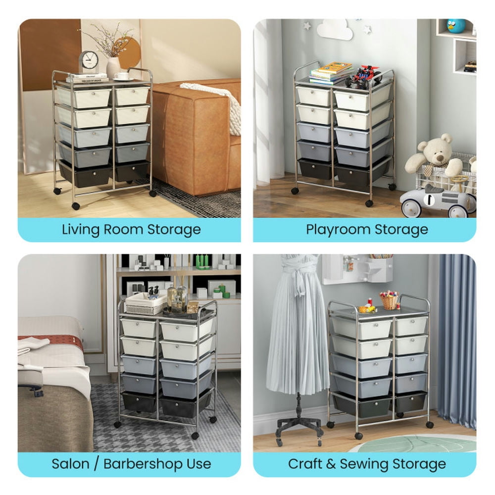 Demi Bonn 10-Drawer Rolling Storage Cart Multi-Use Storage Bin Organizer Rolling with 4 Universal Casters, Gradient Gray