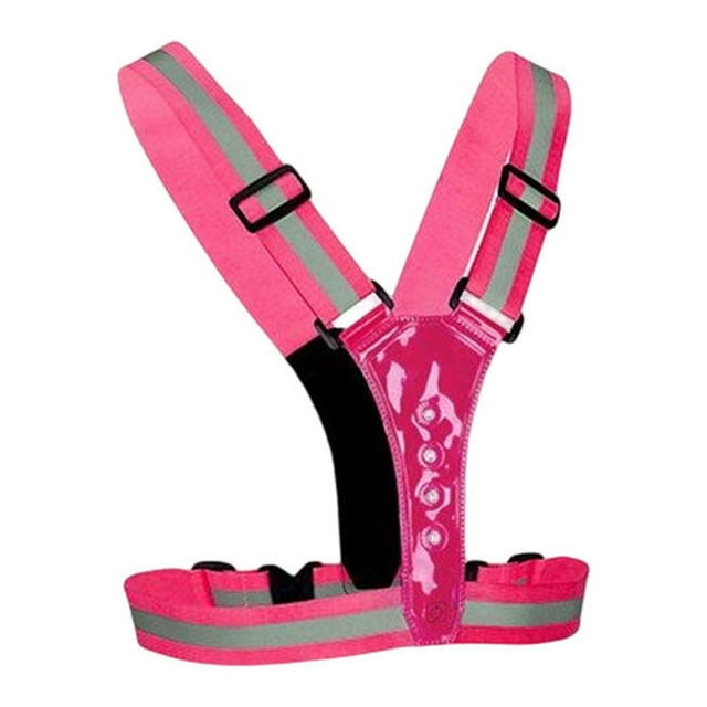 LED Reflective Vest Straps with High Accessories 3 Visibility Adjustable Reflector Elastic Belt 3 Modes Runners for Night Working Running Pink