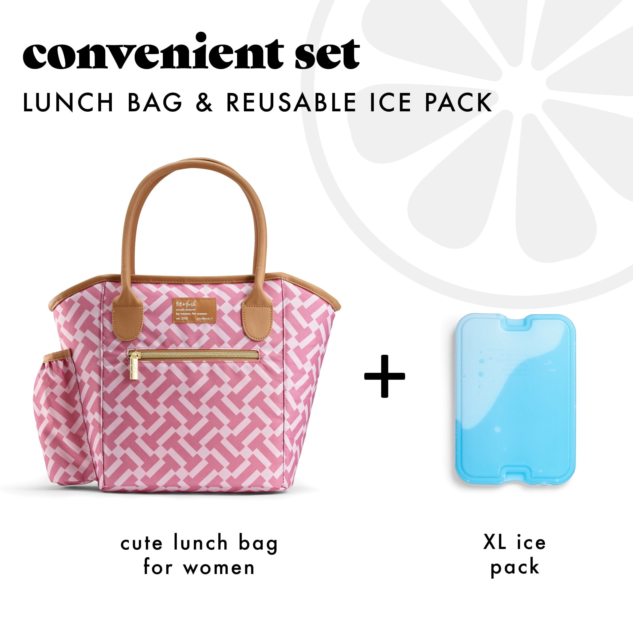 Fit & Fresh Beechwood Women's Lunch Tote with XL Ice Pack, Pink Geometric