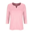 thumbnail image 5 of Scyoekwg Womens Shirts 3/4 Sleeve Tops V-Neck Three-quarter Sleeve Tshirt Dressy Casual Blouses Vintage Loose Fall Clothes Fashion Solid Color Pullover Tops(Pink,XL), 5 of 5