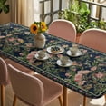 thumbnail image 3 of Black Flowers Table Cloths for 8 Foot Rectangle Tables, Spring Floral Elegant Pastoral Vintage Patio Waterproof Elastic Fitted Tablecloths, Washable Rectangular Table Cover for Camping, 3 of 8