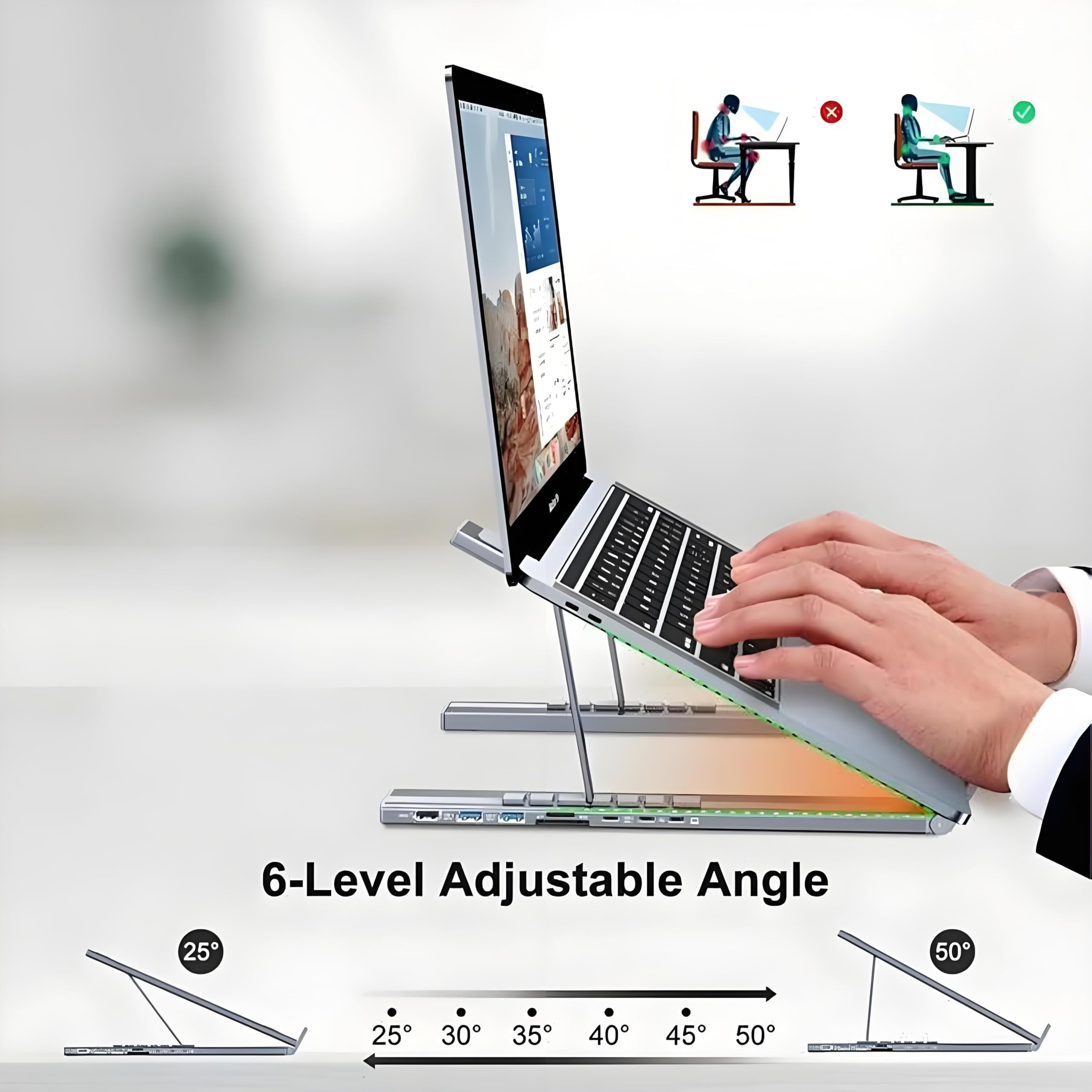 8-in-1 USB-C Laptop Stand with Docking Station,Portable Aluminum Laptop Stand for Desk with 4K HDMI,USB 3.0,USB-C Ports,SD Card Slot,Adjustable Height