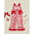 thumbnail image 5 of Toddler Little Girl Christmas Outfit Merry Santa Print Romper Jumpsuit Bell Bottoms Plaid Bows Sleeveless Overalls 1-6T Fall Winter Clothes, 5 of 10